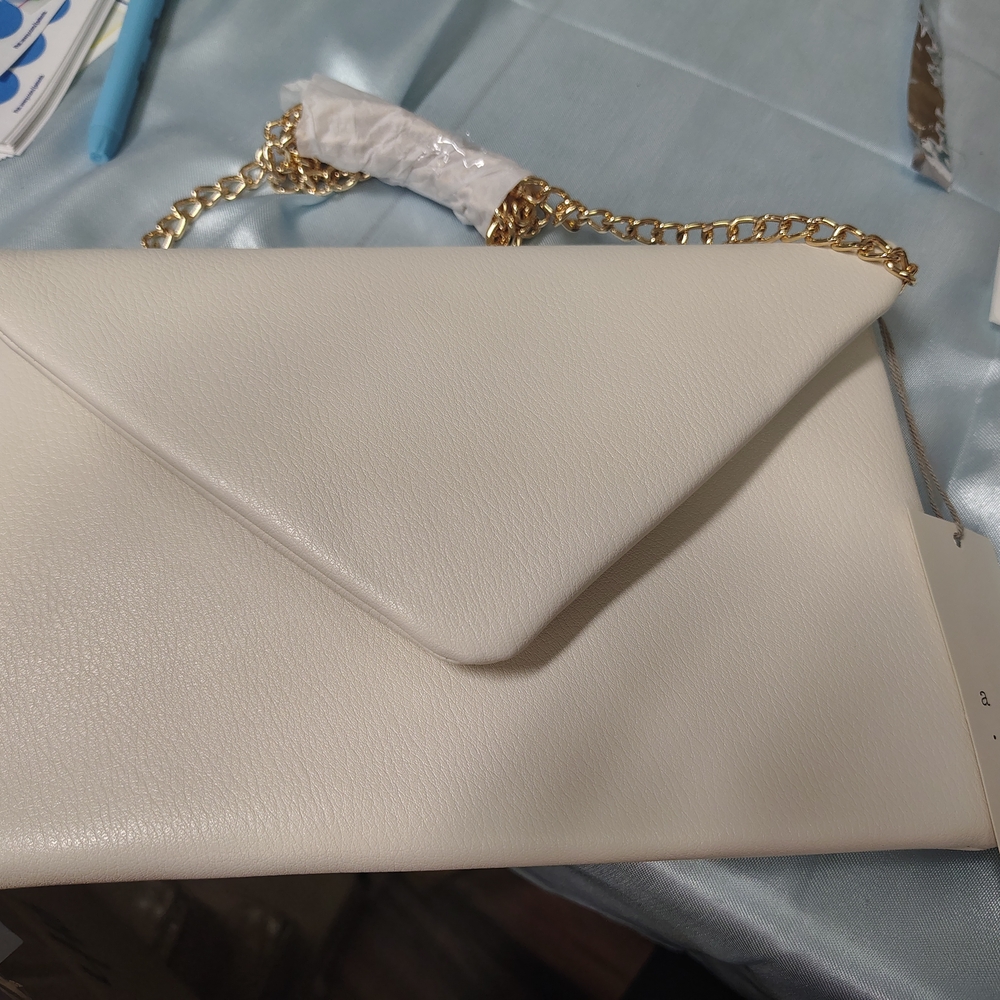 a new day Cream Envelope Clutch with Gold Chain